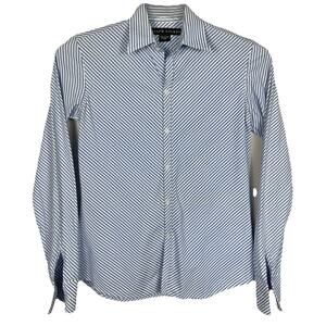 Ralph Lauren Black Label Shirt Top Women Sz 6 Blue Striped French Cuff Classic